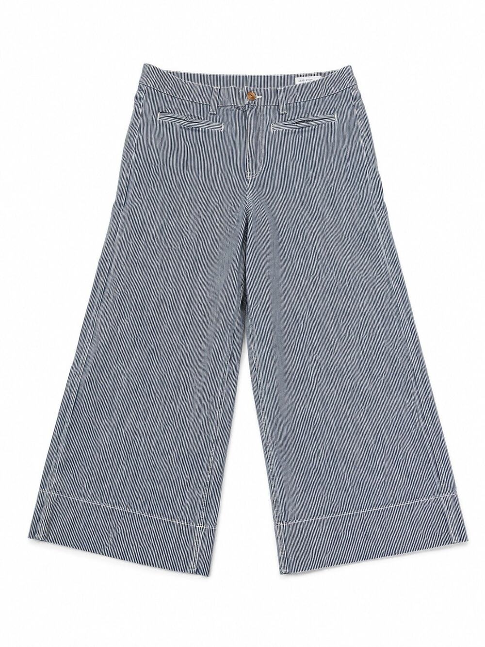 GAP High Rise Stride Wide-Leg Railroad Stripe Denim Ankle Jeans 32/14 Regular